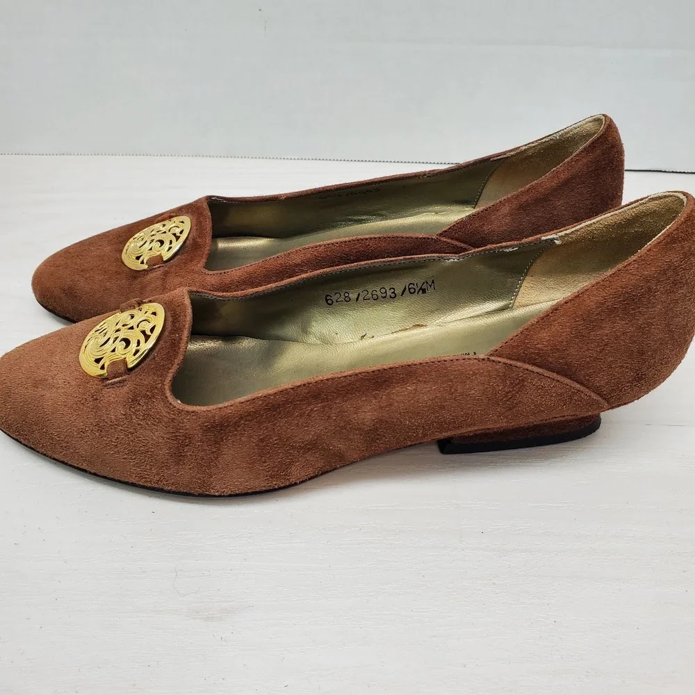 Vtg‎ Y2K Jacqueline Ferrar Low Heel Brown Suede Leather 6.5 M Italian Fast Ship